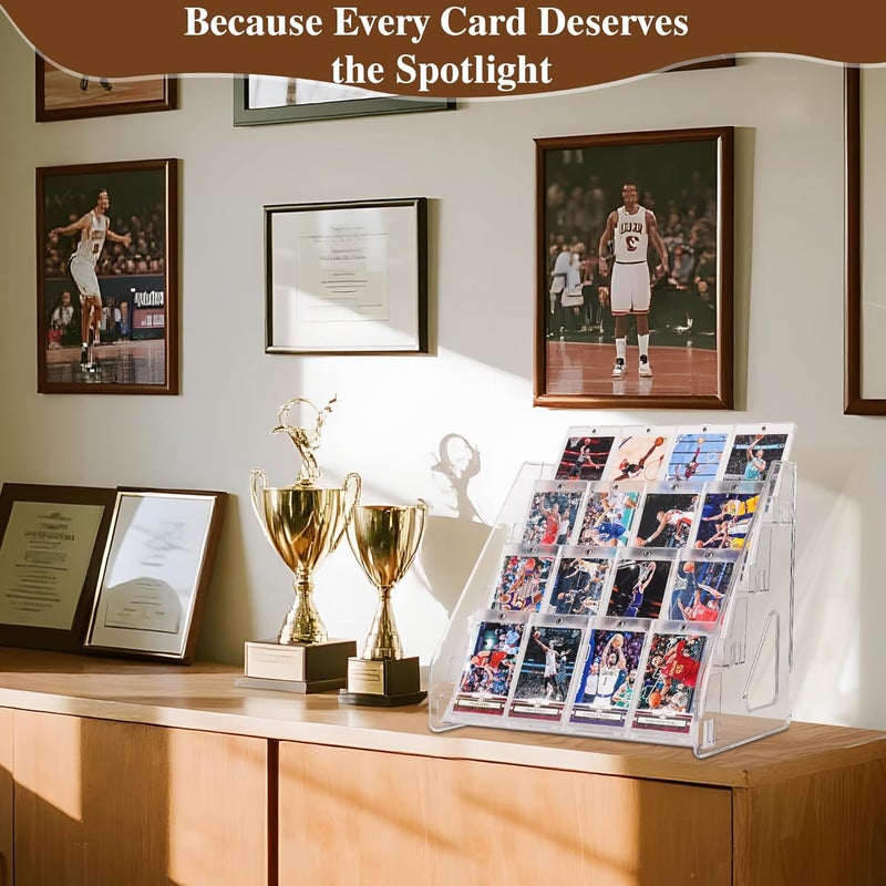 CELSOL Elevated 4 Tier Clear Acrylic Card Display Stand for Trading Cards, Sports Cards, Greeting Cards, Stickers – Slanted Holder for PSA Slabs, Vendors, Collectors & Retail (4 Tier 1 Pack) - Image 3